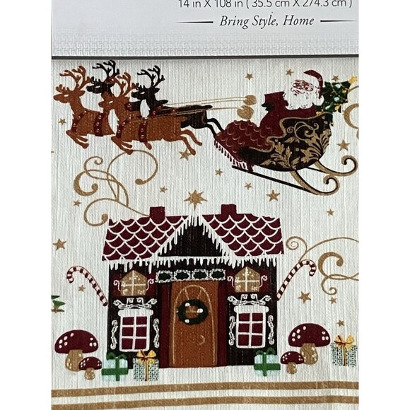 Huntington Home 100% Cotton Christmas Water Resistant Table Runner 14” X 108” - Picture 5 of 6